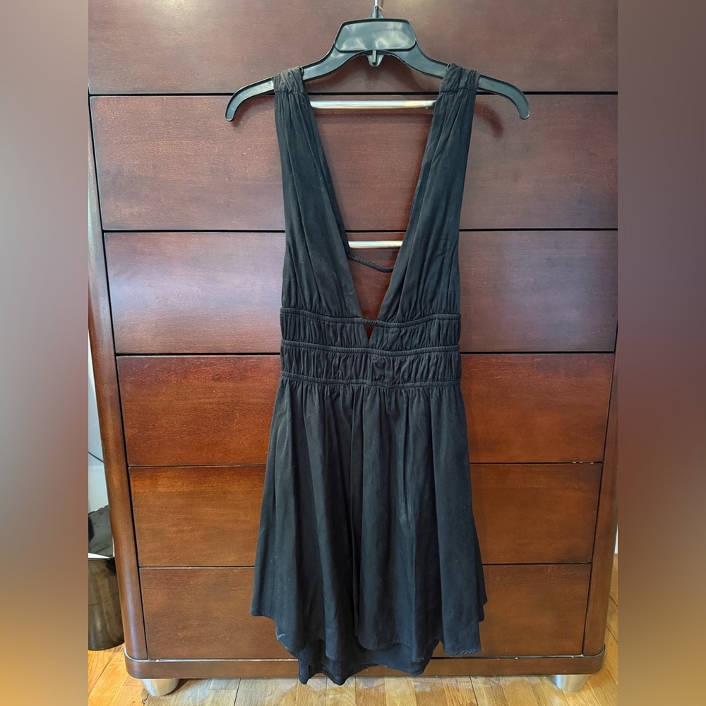 Black satin mini dress
